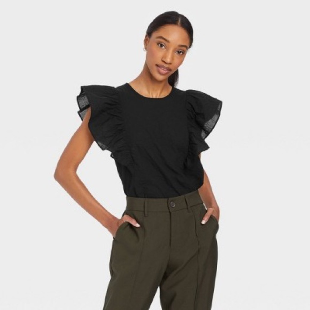 NWT Target A New Day Flutter Sleeve Tank Top Blouse Black XS